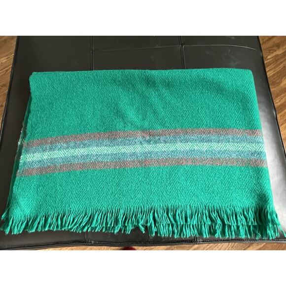VTG Avoca Handweavers Green Stripe Woven 100% Wool Throw Blanket Shawl 54" x 36" - Picture 1 of 7